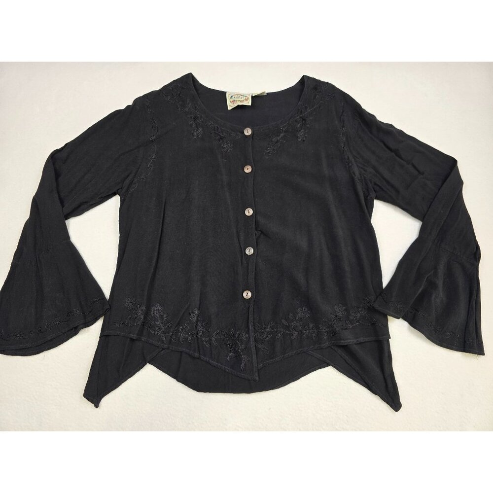 Vintage 24 Karat Black Button-Front Top Free Size Whimsigoth Fairy Grunge